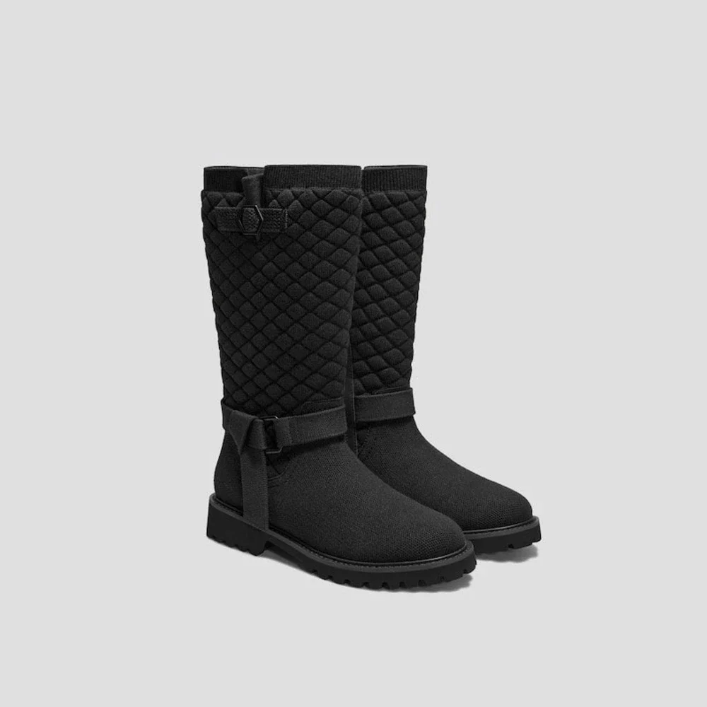 VIVAIA Wool Biker Boots with Round Toe and Mid-Height Sole Black EU/43 US/11‎